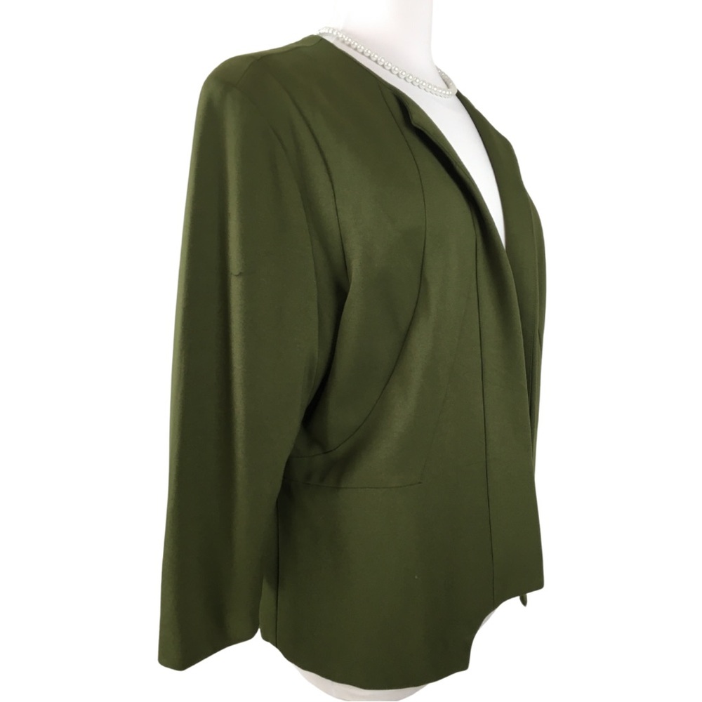 Versona Army Green Open Collarless Ponte Waist Length Blazer size XX-Large - Picture 3 of 14